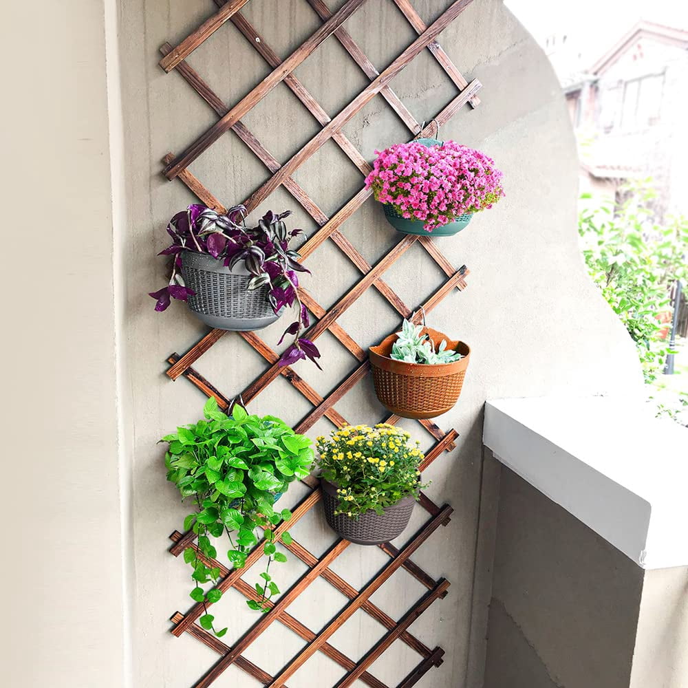 Set of 2 Pcs Hanging Planters Outdoor Hanging Basket Plastic Flower Pot Plants Holder Hanger for Balcony Fence Wall Mounted