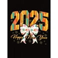 thumbnail image 2 of Camiseta gráfica divertida y creativa "Feliz Año Nuevo 2025" para mujer. Cuello redondo, manga corta, algodón elástico, lavable a máquina. Ideal para verano y tiempo libre., 2 of 8