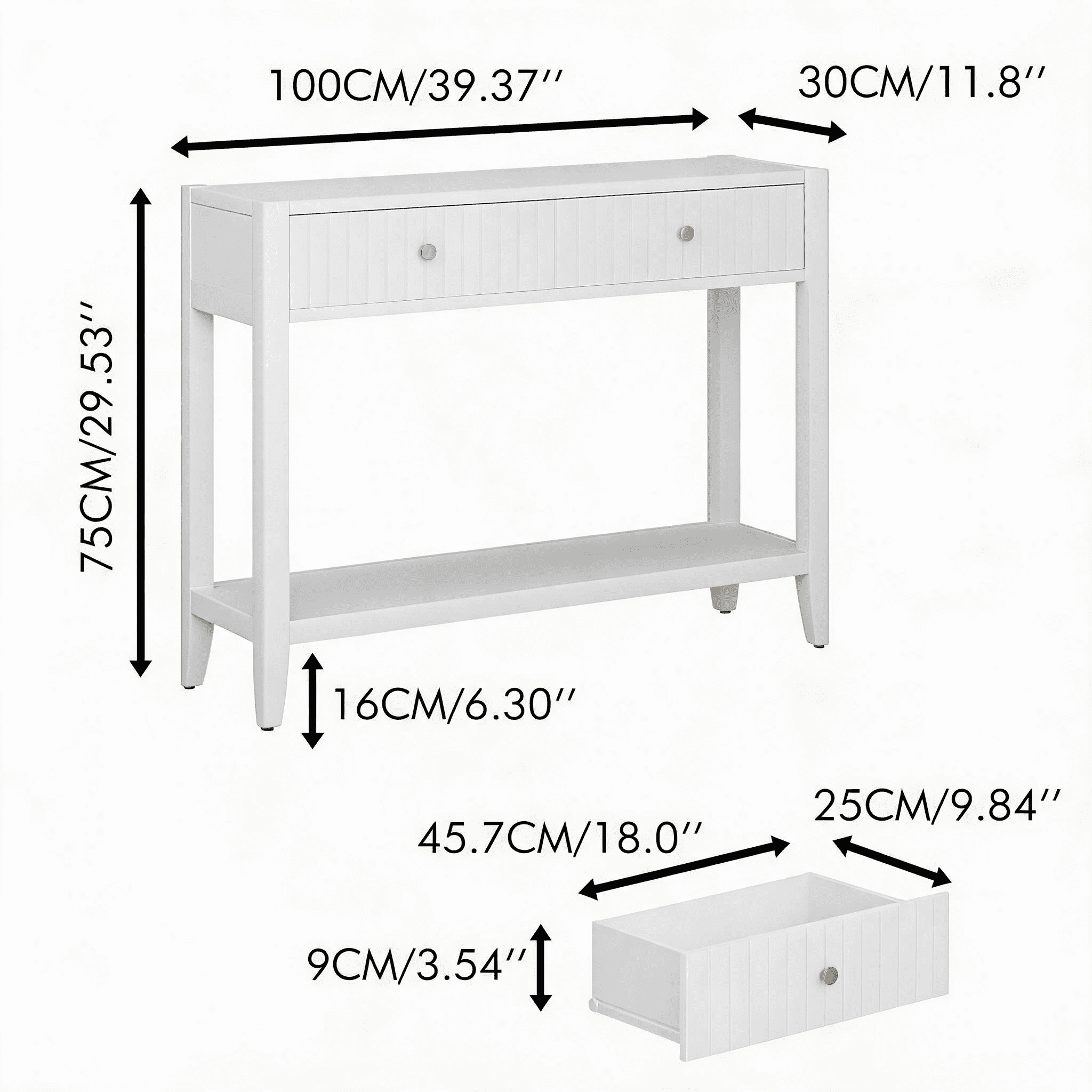 Narrow Console Table with Drawers & Storage Shelf, 29.53" Tall Wood Entryway Sofa Table, Slim Accent Table for Hallway Front Hall Living Room Decor Storage