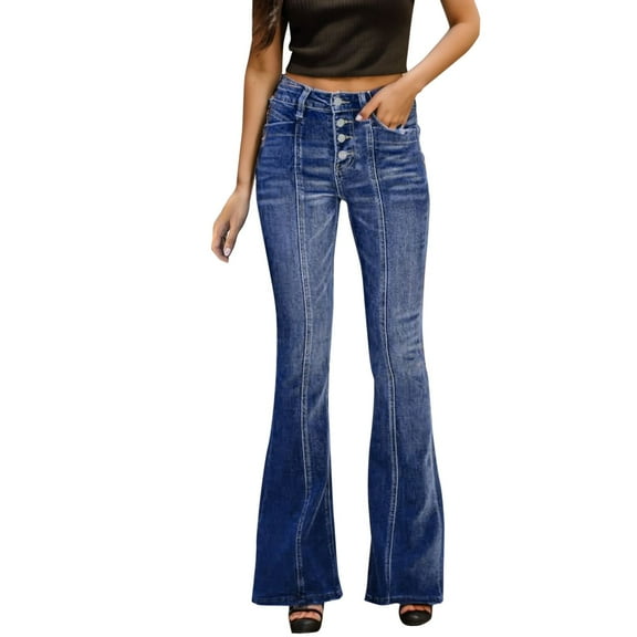 Sngxgn Women Distressed Raw Hem Washed Jeans Destroyed Straight Leg Denim Pants(Blue,L)