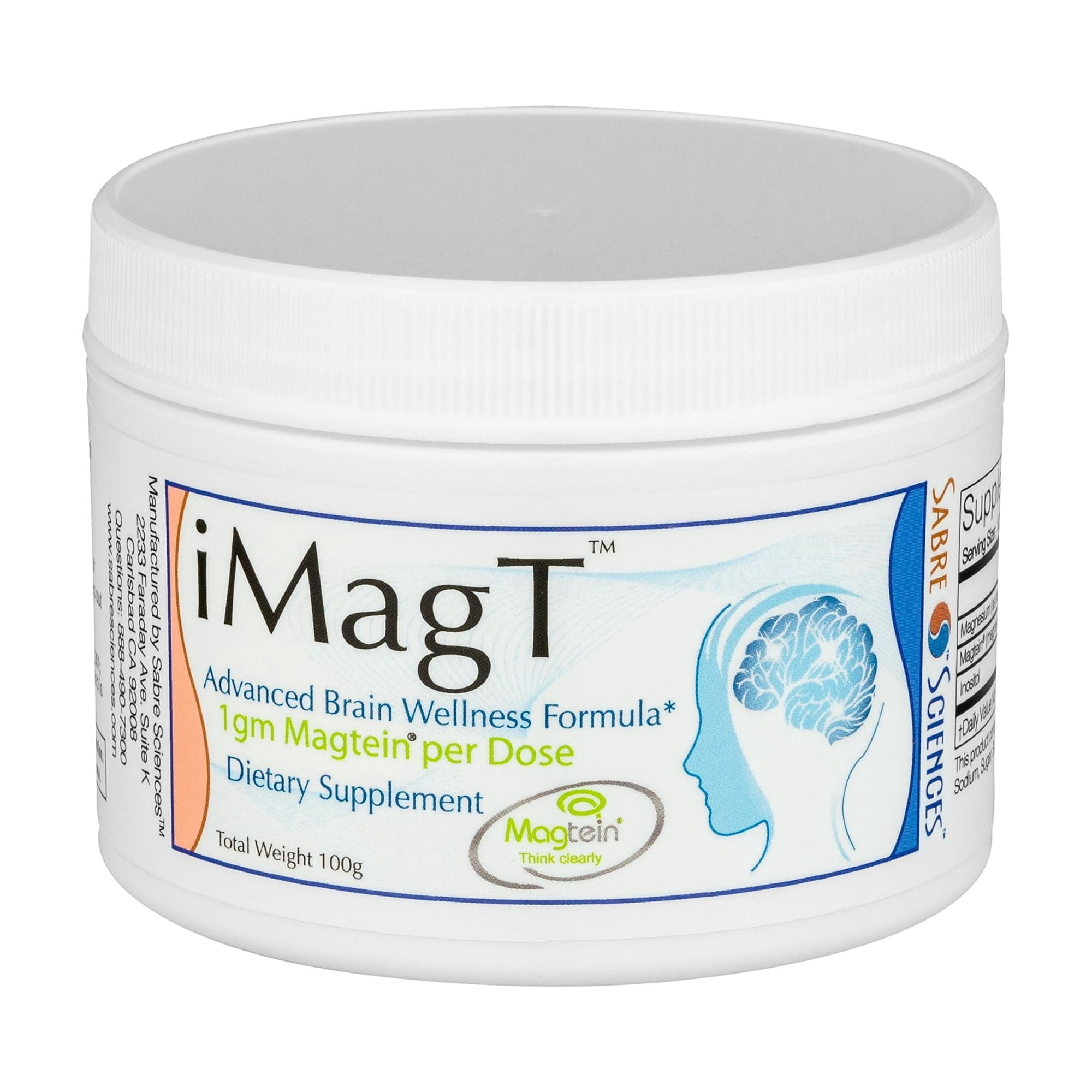 iMagT Magnesium L-Threonate Powder, 100g, 60 Servings | 1000mg Magtein per Serving, 72mg Magnesium, 600mg Inositol, Cognitive Wellness Support, Easy-Mix Powder, 100g, 60 servings