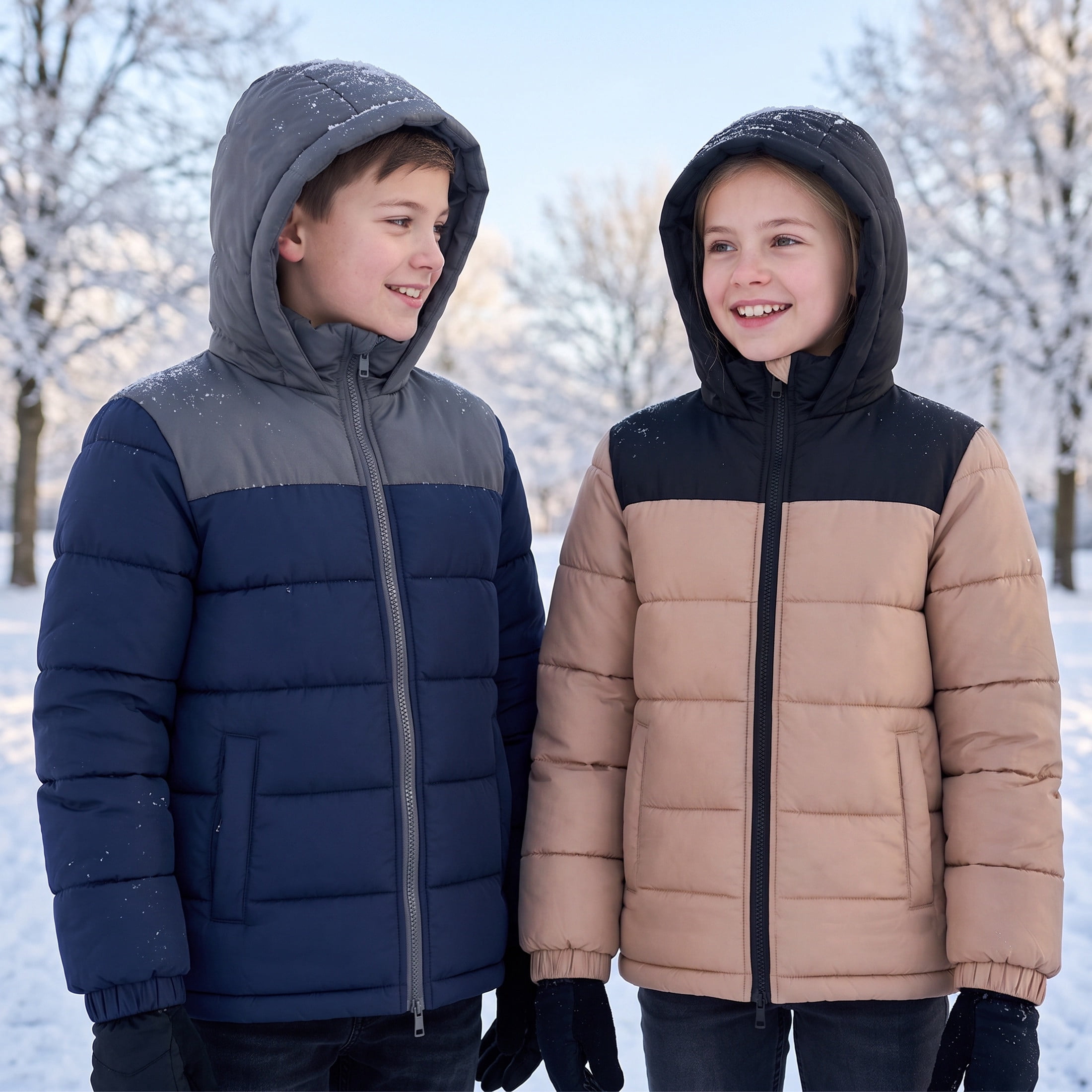 Trailmaker (10 Pack) Boys Kids Hooded Water Resistant Insulated Puffer Jackets, Midweight with Pockets, Cinched Cuffs, Two-Way Zippers (10 Pack, Assorted Colors)