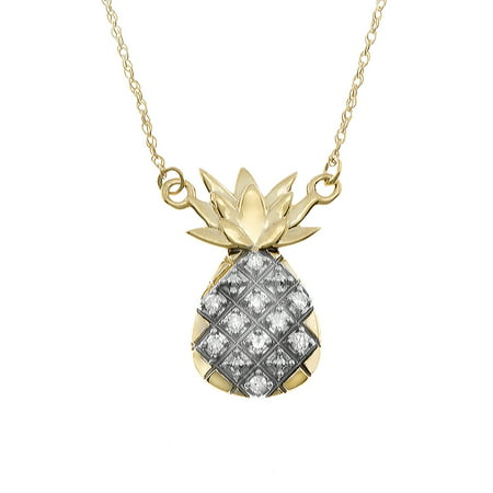 10K Yellow Gold 1/10cttw Natural Round-Cut Diamond (I-J Color, I2-I3 Clarity) Pineapple Necklace, (Best Diamond Color For Yellow Gold)
