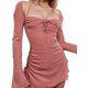 thumbnail image 2 of SAYOO , minivestido informal a la moda para mujer, manga larga, Color sólido, cuello cuadrado, vestido Halter, primavera, vestido con lazo calado SAYOO  Moda, 2 of 9