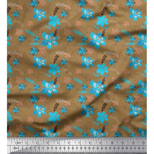 Soimoi polyester Crepe Fabric Leaves & Floral Print Sewing Fabric Yard 42 Inch Wide