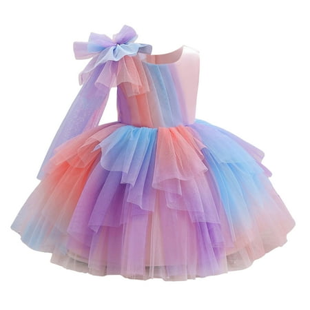 

Toddler Girls Dresses Children Girl Dress Mesh Piano Dress Colorful Gradient Birthday Evening Party Dress Girl Cute Casual Dresses
