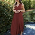 thumbnail image 3 of Baywell Women's Tank Swing Dress Relaxed-Fit Sleeveless V-Neck Midi Dress Red S-3XL, 3 of 7