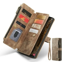 Dteck Wallet Case for Samsung Galaxy S24,Magnetic Retro Leather Case Flip Folio Zipper Purse with Card Holder Slot Kickstand Shockproof Phone Cover for Samsung Galaxy S24 5G,Brown