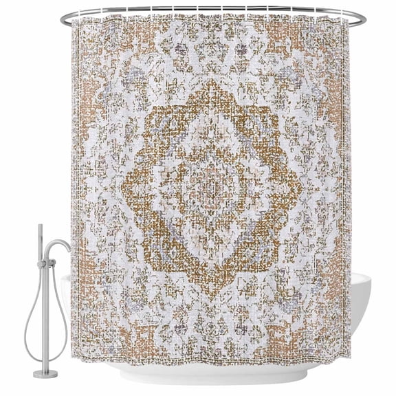 Extra Long Shower Curtain 72x84 Inch, Brown Boho Shower Curtain Waterproof Bathroom Decor, Vintage Abstract Art Floral Ethnic Tribe Fabric Bath Curtain Set Accessories with Hooks