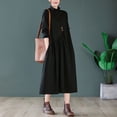 thumbnail image 4 of Vestido de cuello alto medio suelto de punto de talla grande artístico de otoño e invierno para mujeres gorditas, 4 of 5