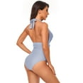 thumbnail image 4 of SWSMCLT Women's Brazilian Smocked Swimming One Piece Bathing Suit Beach Swimsuit Ruched Halter Brief Swimwear Light Blue 8-10, 4 of 4