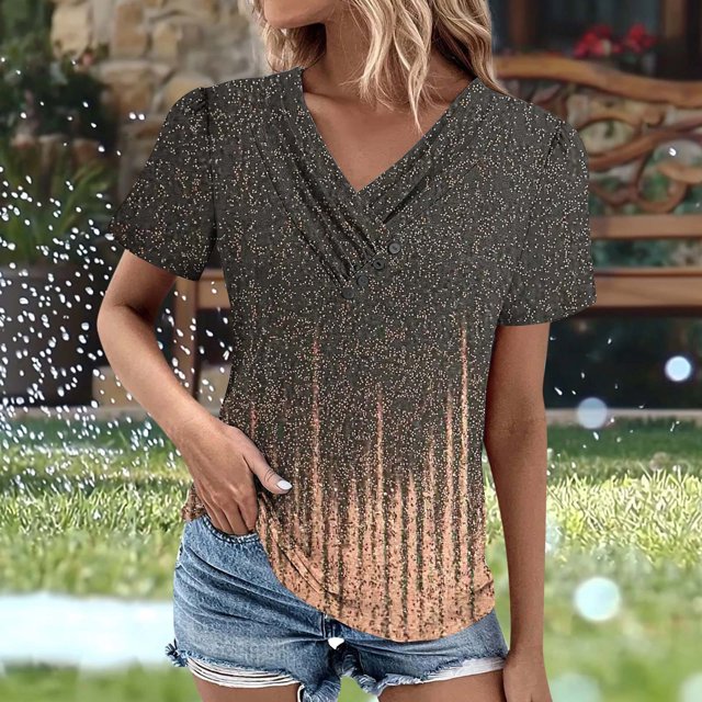 Mareep T-shirt pour Femmes P-3TG Col en V Mode Décontractée Manches Courtes Printemps/été Haut Liquidation, Cadeau