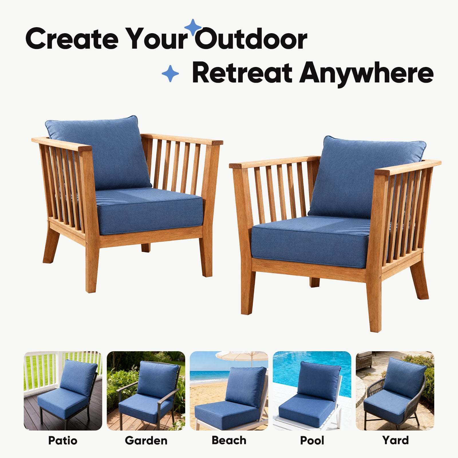 Joyofarm 24" x 22" x 6" Outdoor Chair Cushions for Patio Furniture, Deep Seat and High Back for Patio Rocking Dining Chair and Couch, Blue (Set of 4)