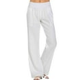 thumbnail image 1 of Pantalones de algodón y lino con cordón para mujer: pantalones holgados y casuales de pierna recta con bolsillos, para llevar en la oficina en verano, 1 of 7