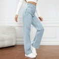 thumbnail image 4 of Yourumao Womens Straight Leg Jeans Wash High Waisted Jeans Classic Denim Pants Summer Plus Size Jean Trousers with Pocket, 4 of 7