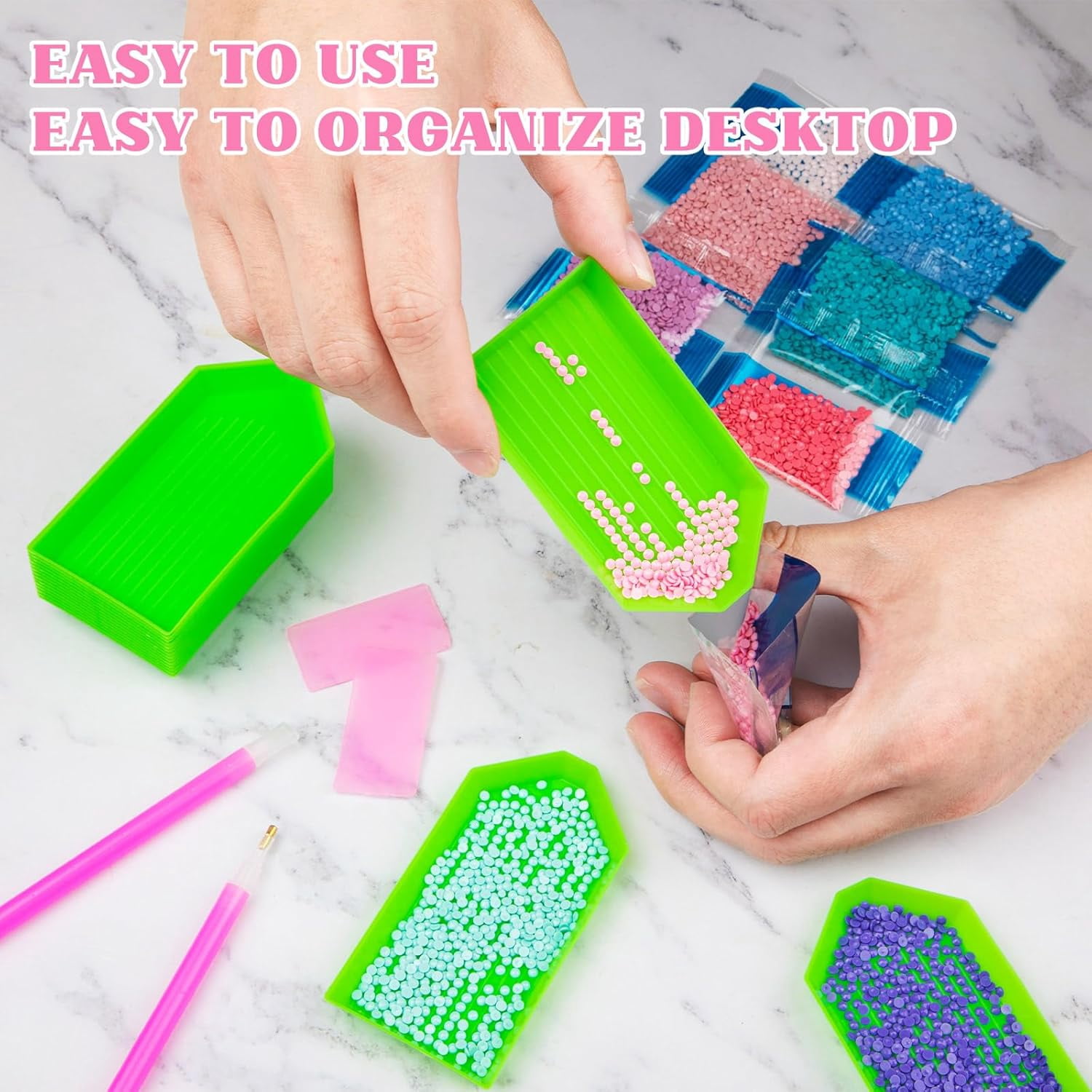28PCS Plastic Diamond Painting Trays, Bead Sorting Trays, Diamond Painting Accessories and Tools for DIY Crafts(4.72 x 2.26 inches, Green)