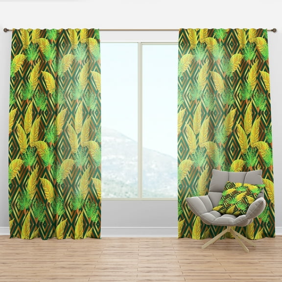 Designart 'Gold Luxury Tropical Pattern II' Mid-Century Modern Curtain Panel