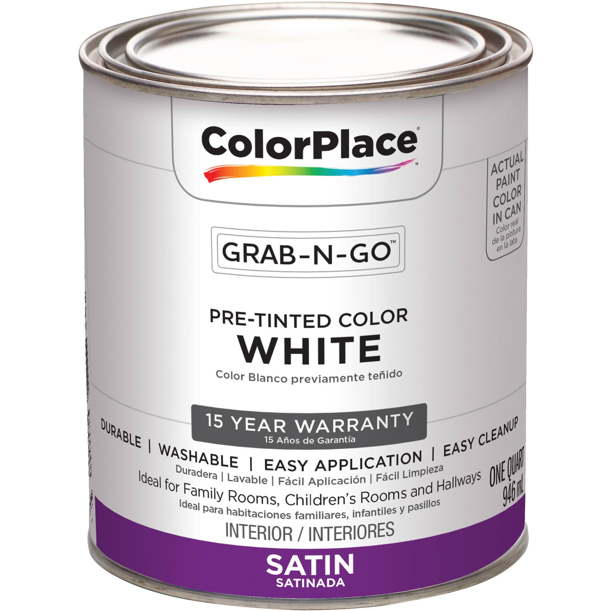 ColorPlace Ready to Use Interior Paint, White, 1 Quart, Satin Walmart