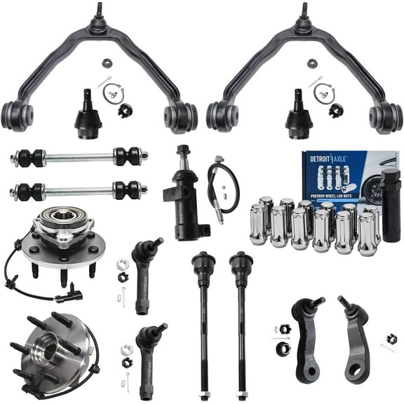 Detroit Axle - 4WD Front Wheel Hubs Control Arms Suspension Kit   12pc Lugnuts w/Key Replacement for 2000-2006 Chevy GMC Silverado Sierra 1500 Tahoe Yukon - 28pc Set