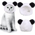 thumbnail image 3 of Lindo disfraz de gato, gorro cálido de oso para gato, gorro ajustable suave y pequeño para mascotas, gorro de oso para gato, cachorro, perro (blanco y negro), 3 of 4