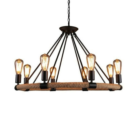 

Industrial Pendant Light Rustic Iron Hemp Rope Lamp Ceiling Fixture Chandelier