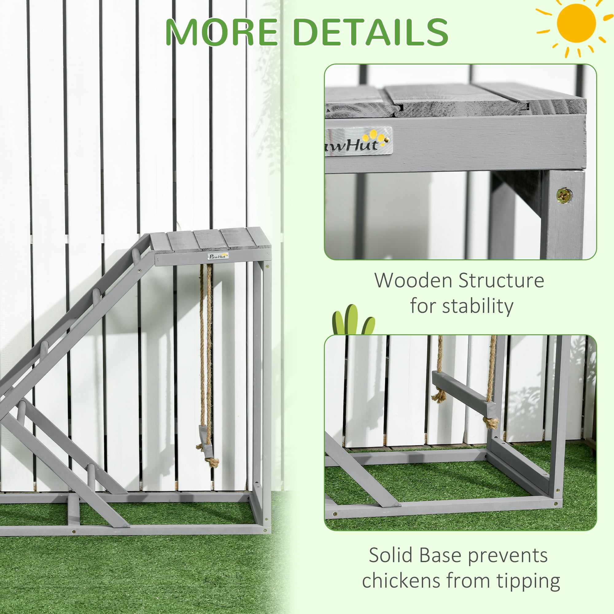 Chicken Activity Play for Healthy & Happy Animals, Swing Set with Chicken Perches & Hen Ladder, Chicken Coop Toy, Gray