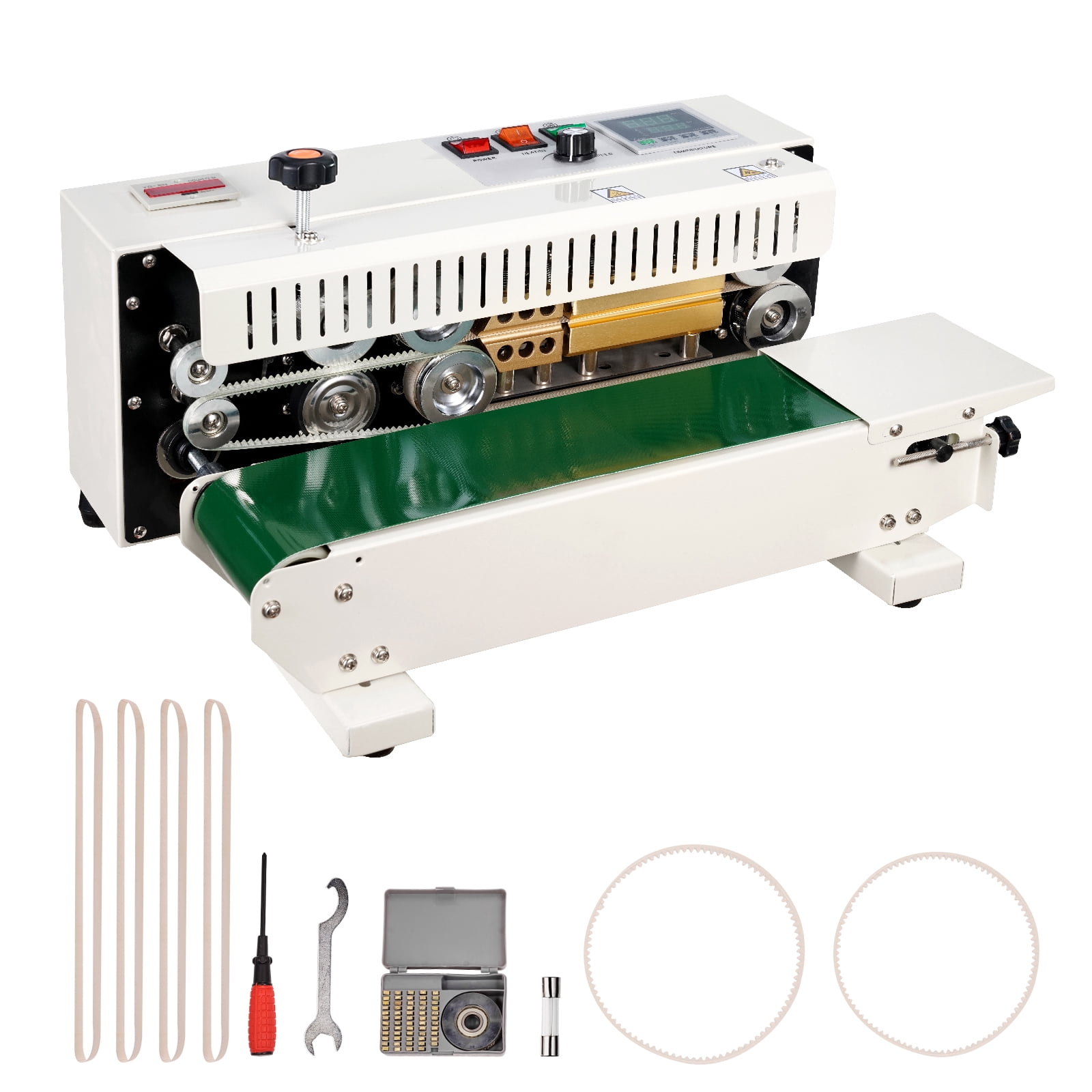 KFFKFF Bag Sealer, Horizontal Continuous Band with Adjustable 6-12mm Seal Width, Digital Temp Control, Suitable for 0.02-0.8mm Plastic Bags, Includes Count Feature