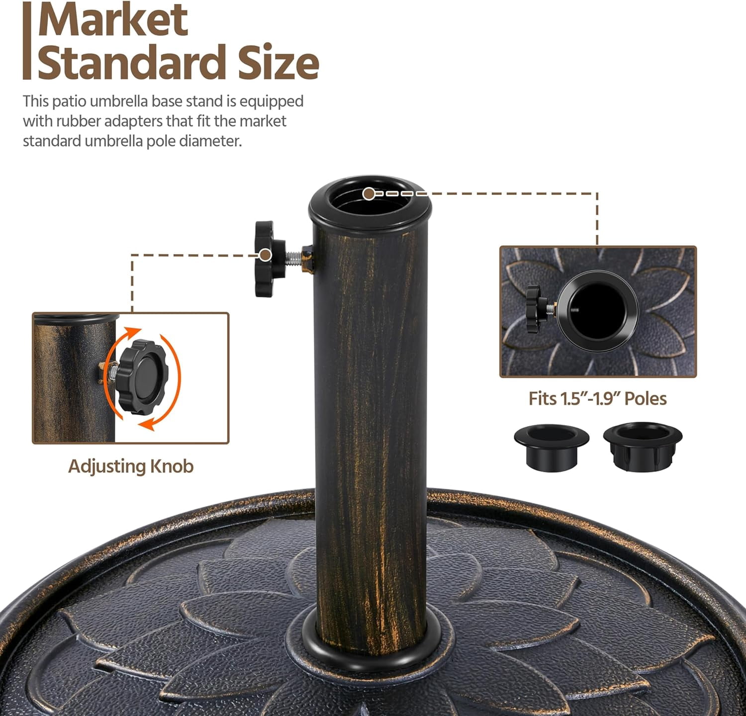 MorandiMal 18'' Patio Umbrella Base 26.5lbs Heavy Duty Antiqued Outdoor Market Umbrella Stand All-Weather Resin Umbrella Base for Garden & Yard, Bronze