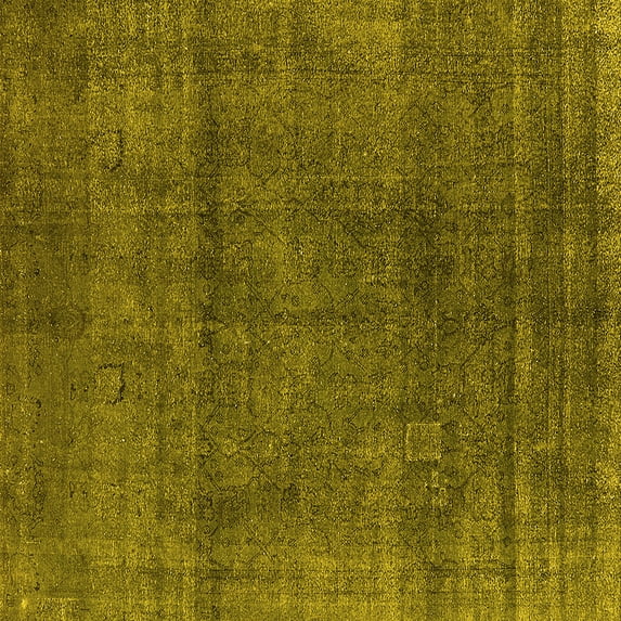 Ahgly Company Machine Washable Indoor Square Oriental Yellow Industrial Area Rugs, 8' Square