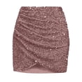 thumbnail image 5 of PWPSG Women's Stretch High Waist Mini Pencil Skirt, All Over Sequin Fabric, Ruched Asymmetrical Hem, Slim Fit for Nightclub Outings Pink S, 5 of 5