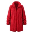 thumbnail image 2 of BXJX Womens Fleece Jackets, Stand Collar Full Zip Mid Length Long Sleeve Warm Outerwear with Pockets Red Size L, 2 of 9