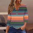 thumbnail image 2 of Dazajoo V Neck 3/4 Sleeve Tops for Women Striped Colorblock Summer Loose Fit Henley Shirts 2024 Womens Casual Baggy Tees,Pink,XXXL, 2 of 5