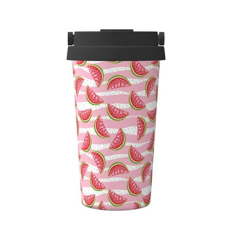 

Tebeau Cute Watermelon Print Travel Coffee Mug Insulated Coffee Cup with Leakproof Lid Coffee Tumbler Reusable Coffee Cups with Seal Lid