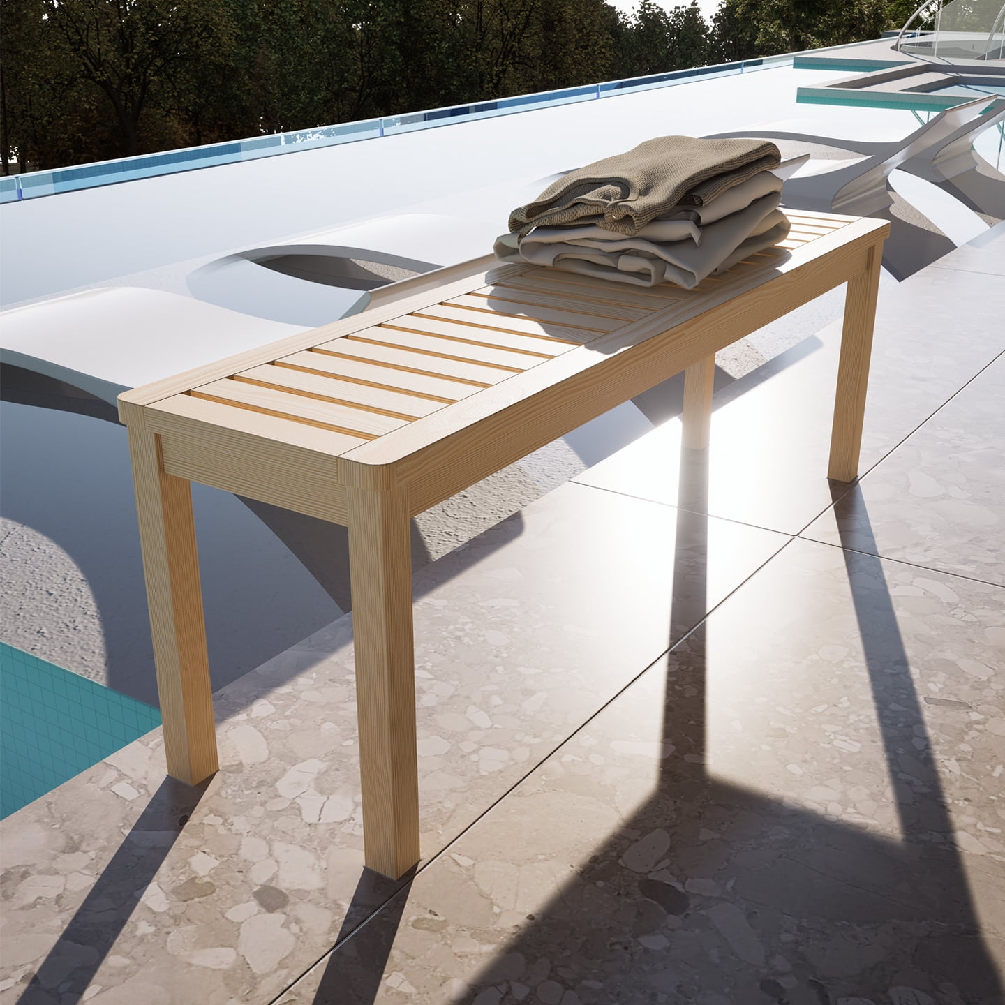 52.1" Outdoor Knot-Free Pine Backless Dining Swimming Pool Beach Bench with Slatted Seat, Modern Bench for Patio, Backyard, Entryway, Hallway, Living Room, Bedroom, Front Door