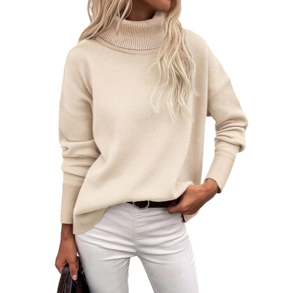 Zeagoo Women' Turtleneck Sweater Fall Winter Chunky Knitted Pullover High Low Hem Trendy Basic Jumper Top