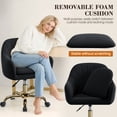 thumbnail image 6 of COOLHUT Office Desk Chair with Padded, Velvet Vanity Chair with Back and Wheels, Comfy Home Office Chiar with Gold Legs, Height Adjustable, Rolling Chair for Vanity Room, Makeup Room, Bedroom, Black, 6 of 13