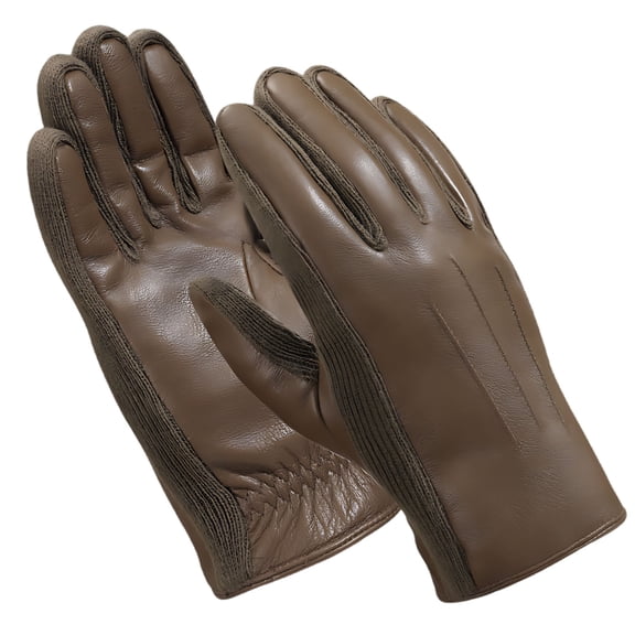 Men's Leather Winter Gloves Thermal Fleece Lined for Driving & Photography, Dark Khaki, Comfortable Lightweight Fit