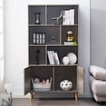 thumbnail image 2 of Canddidliike 67" Modern Bookcase, Wooden Bookshelf with 2 Doors & 6 Compartments - Oak, 2 of 10