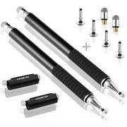 MEKO Universal Stylus,[2 in 1 Precision Series] Disc Stylus Touch Screen Pens for All Capacitive Touch Screens Cell Phones, Tablets, Laptops Bundle with 6 Replacement Tips - (2 Pcs, Black/Black)