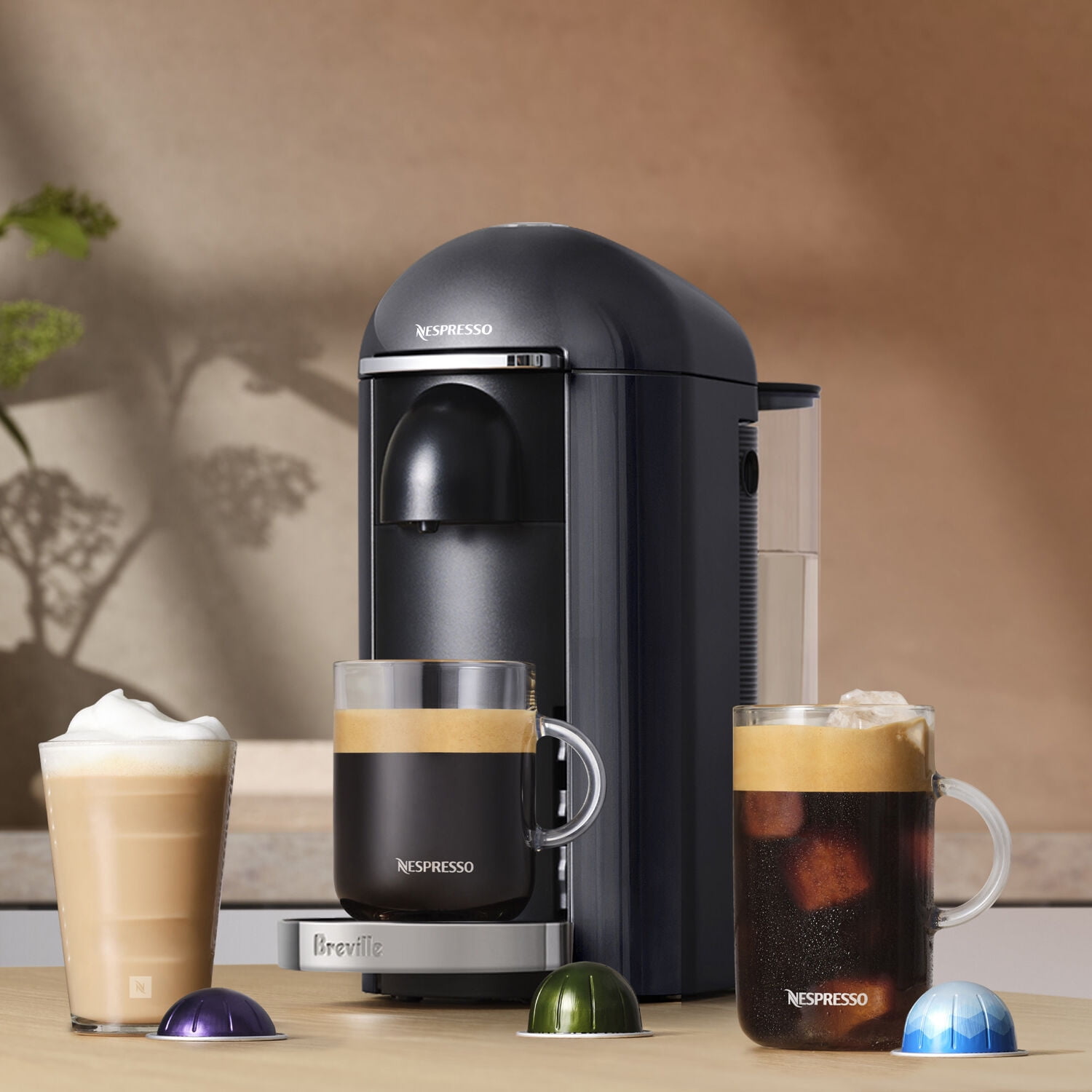 Breville Nespresso New VertuoPlus Deluxe Coffee and Espresso Single-Serve Machine in Piano Black