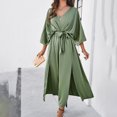 thumbnail image 3 of Baywell 2024 Women Maxi Dress Casual High Waist Summer Sundress V-Neck 3/4 Sleeve Long Dresses, 3 of 9
