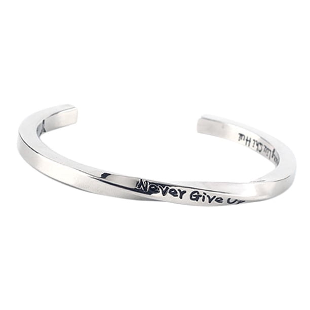 Pulsera abierta con diseño de corazón "Never Give Up" para mujer y hombre, joyería para parejas. Acero