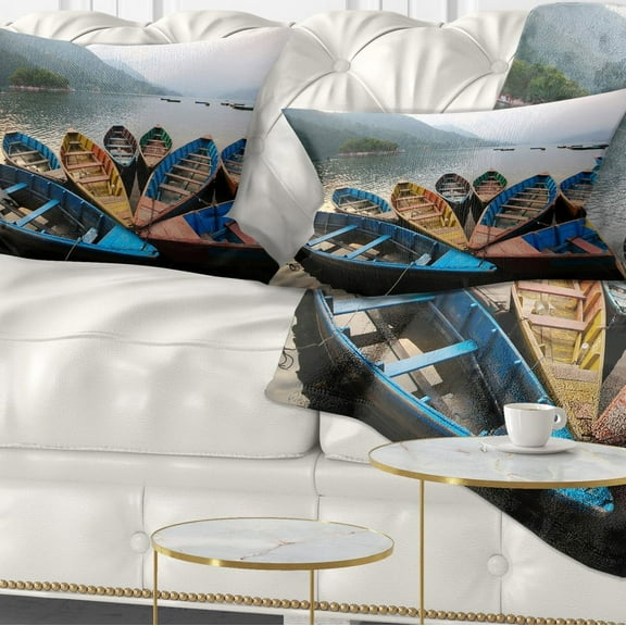 Designart Beautiful Boats in Phewa Lake - Boat Throw Pillow - 12x20