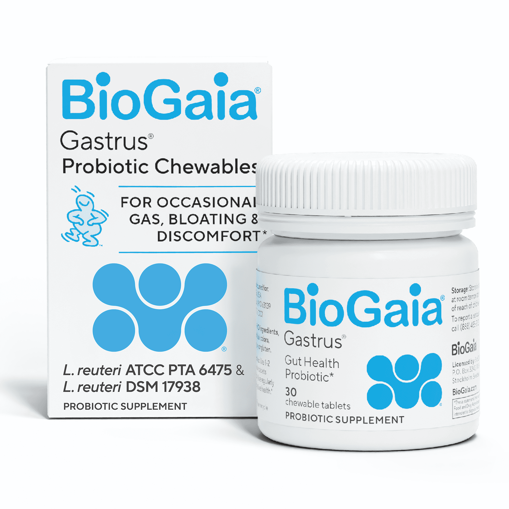 BioGaia Gastrus L reuteri Probiotic | 35 Years of Clinical Gut Research | L reuteri 6475 + 17938 Probiotics | Ease Gut Discomfort, Gas & Bloating | Promotes a Healthy Gut & Microbiome | 30 Chewables