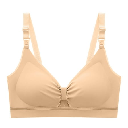 Gnurob Women Nursing Bras for Breastfeeding Seamless Maternity Bra Wireless Pregnancy Brassiere Comfort Sleep Bralette with Support Front Closure Bralettes Clearance Saving Khaki 38