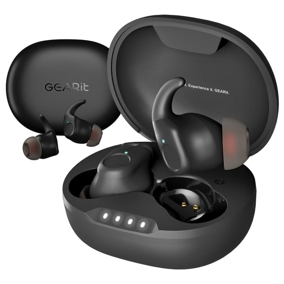 GEARit True Wireless Earbuds Compatible with iPhone & Android - 20H Playtime - HD Sound Clarity - IPX5 Water-Resistant & Sweatproof - Secure All-Day Fit Workout Ear Buds - Wireless Bluetooth Earbuds