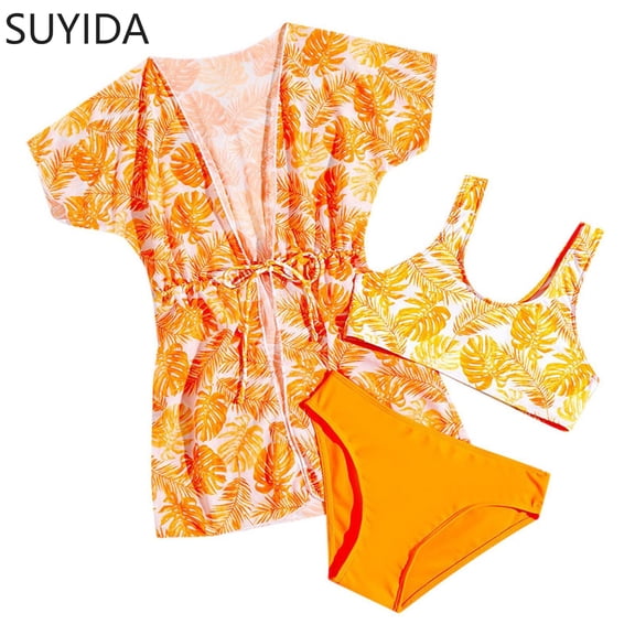 Girls Tankini Swimsuits Size 10-12 Ribbed Girls' Bikini Sets Spaghetti Strap Girls Tankini Swimsuit 3 Pieces Color Block Bathing Suit