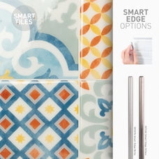 Smart Tiles Peel and Stick Backsplash, 5 Adhesive Tiles, Vintage Blue/Multicolored, 9"x9"