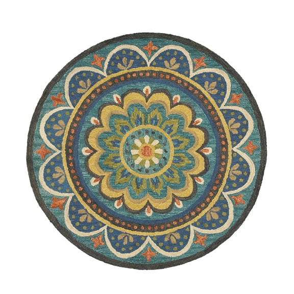 Ox Bay Ella 6' Round Blue Floral Medallion Indoor Area Rug