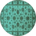 thumbnail image 1 of Ahgly Company Machine Washable Indoor Round Oriental Turquoise Blue Industrial Area Rugs, 5' Round, 1 of 4